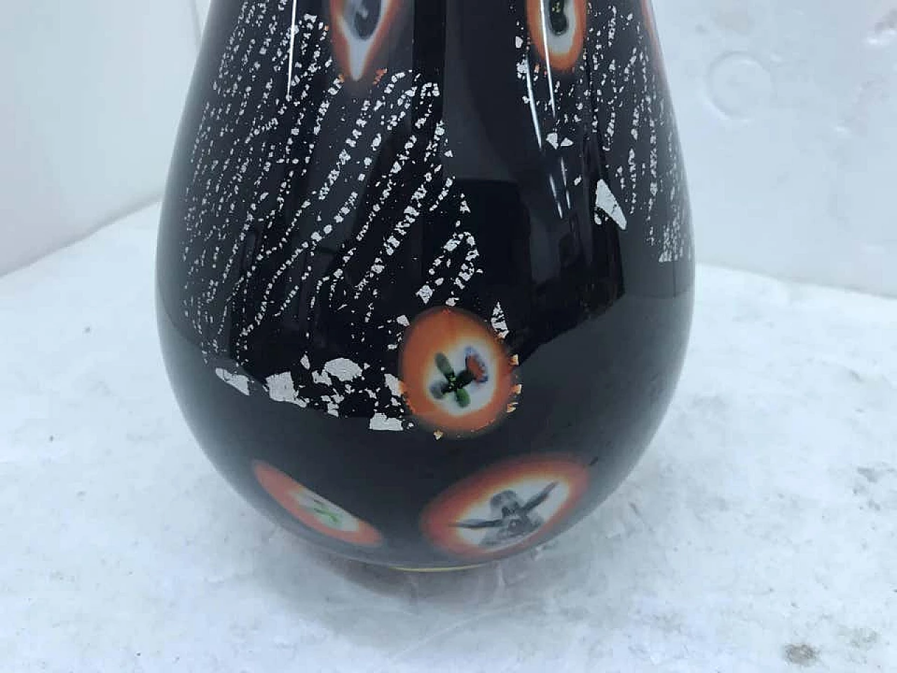 Black Murano glass murrine vase by Alfredo Barbini, 70s 1138416