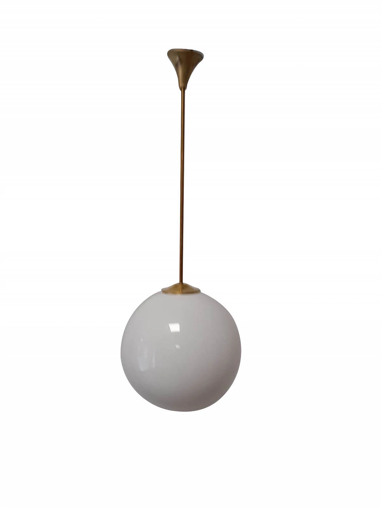 Globular suspension lamp in brass and glass, Italy, 70s 1138450