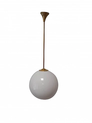 Globular suspension lamp in brass and glass, Italy, 70s