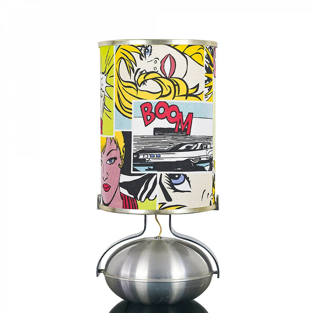 Lampada da tavolo satinata con paralume pop-art, anni '70 1138536