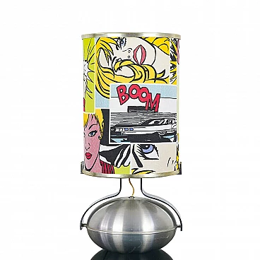 Lampada da tavolo satinata con paralume pop-art, anni '70