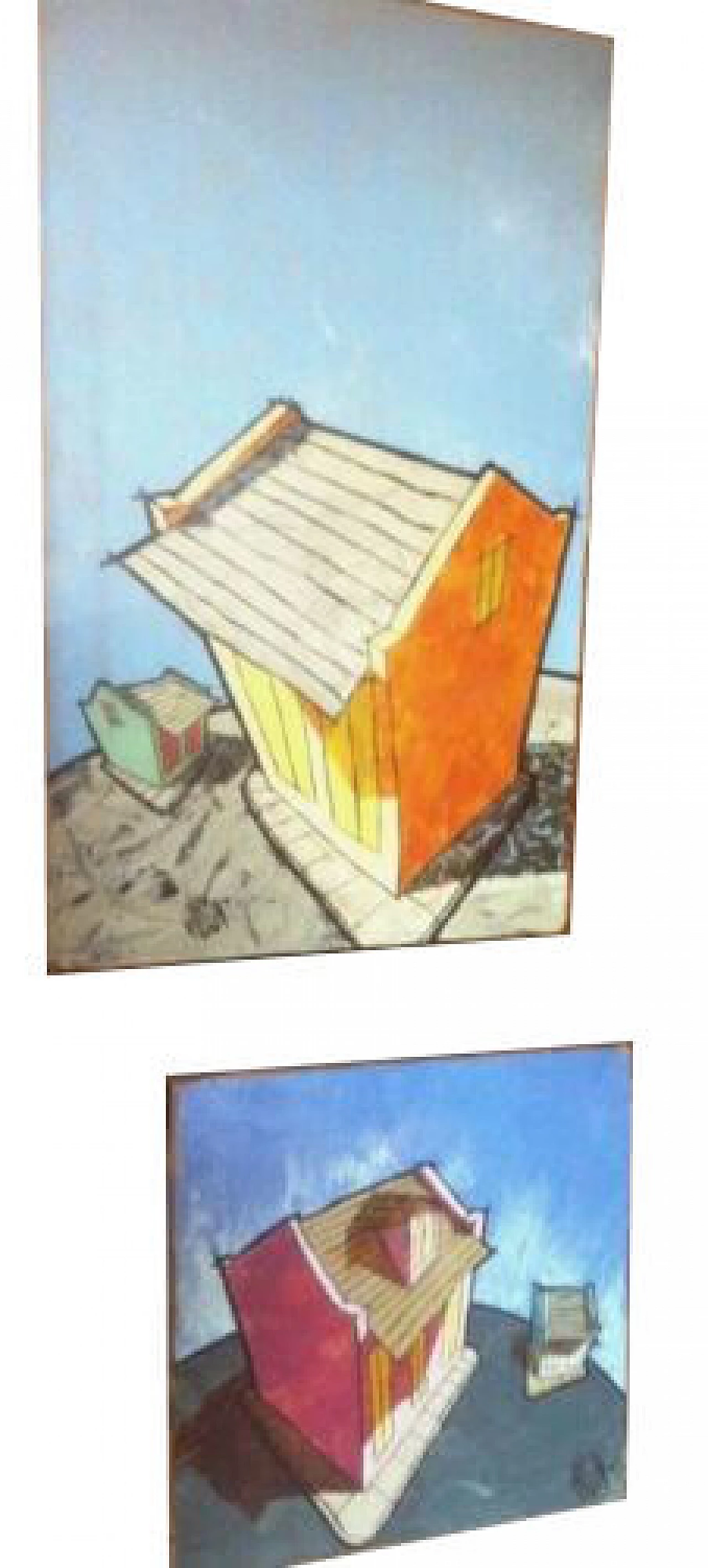 Pair of signed Italian oil paintings with houses 1138641