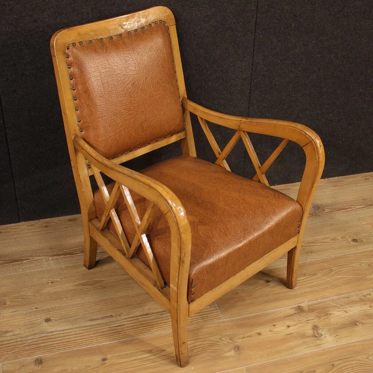 Pair of Italian armchairs in walnut wood, 60's 1139306