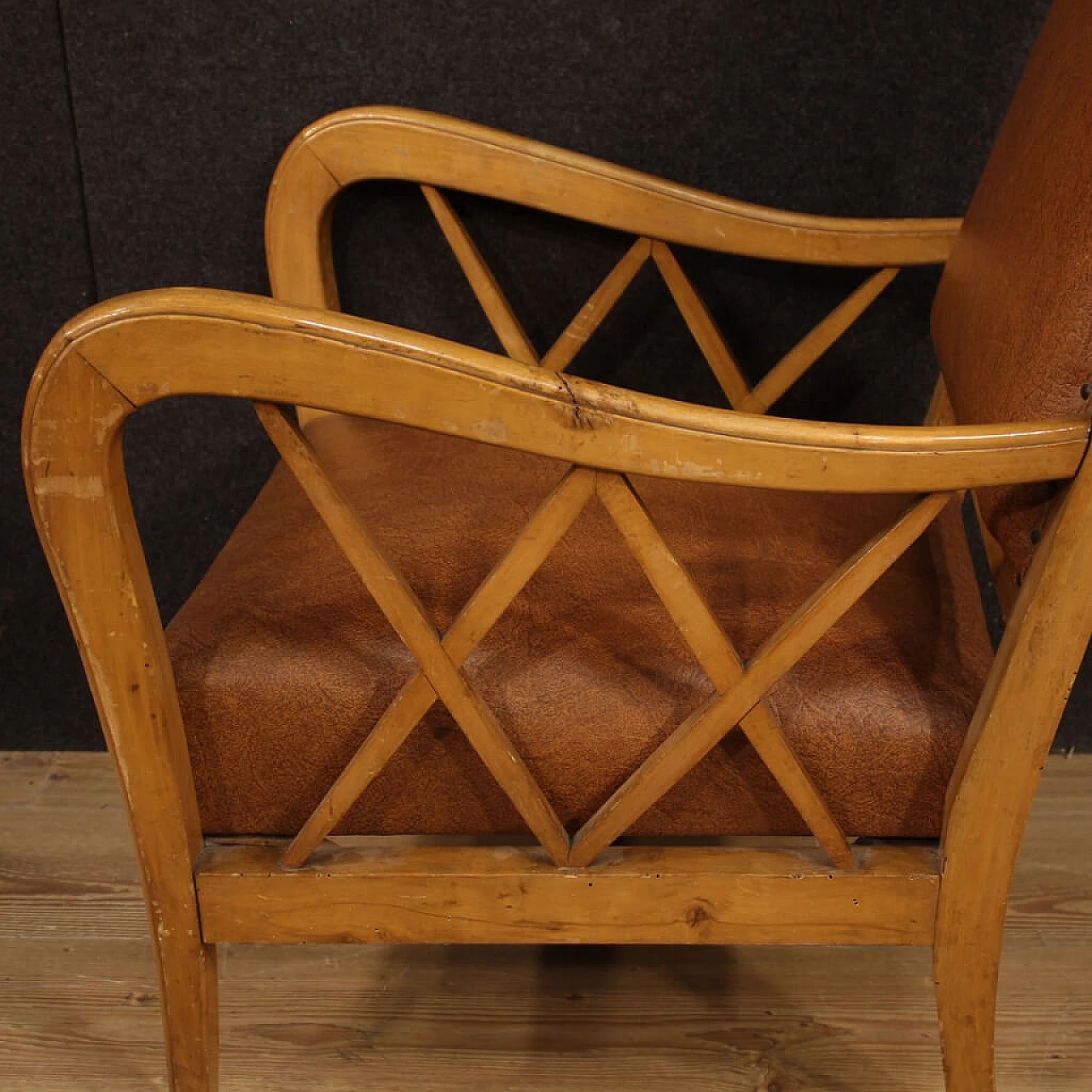 Pair of Italian armchairs in walnut wood, 60's 1139307