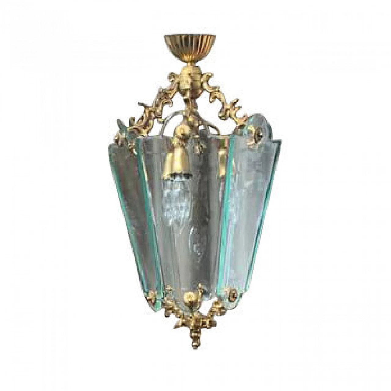 Lanterna in ottone e vetro sagomato e molato, anni '50 1139763