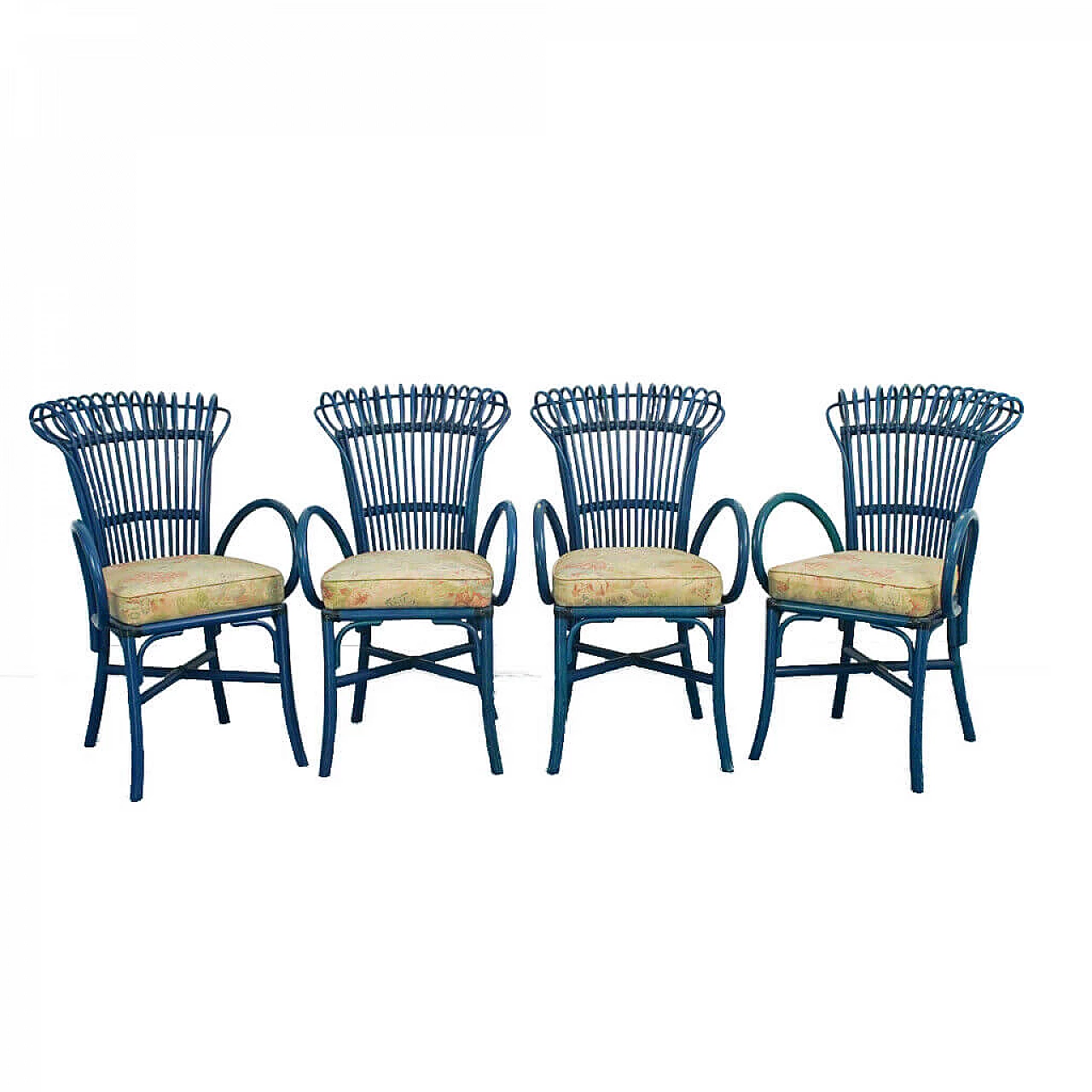 4 Ottanium blue armchairs, 70s 1139790