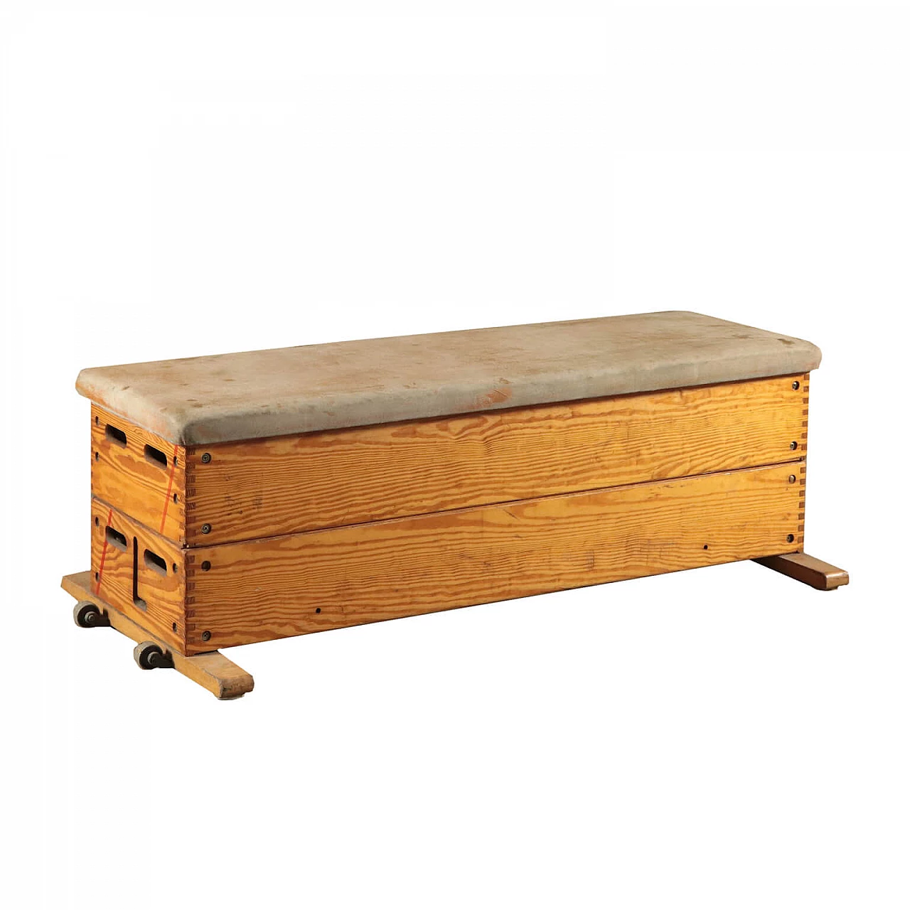 Panca ginnica in legno di pino e pelle, anni '60 1140040