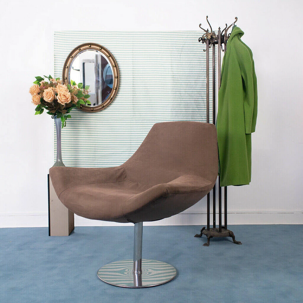 Swivel armchair in brown fabric, 70's 1140471