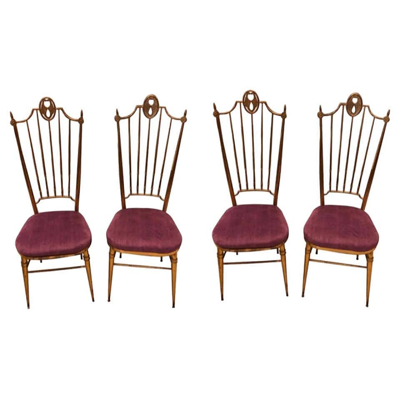 4 Chiavari chairs in brass and purple velvet, 60s 1140644