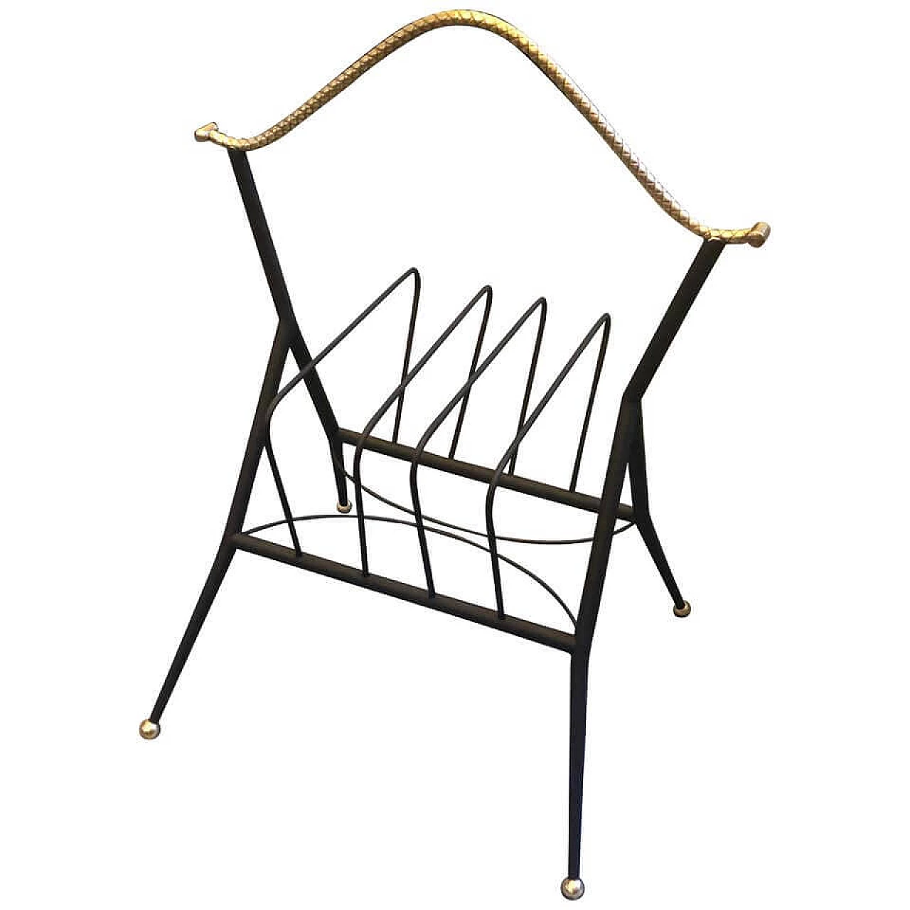 Magazine rack in black metal and brass, 1950s 1140672