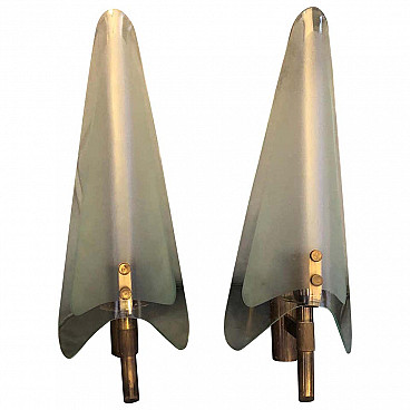 Pair of large wall sconces in the style of Max Ingrand, 50s