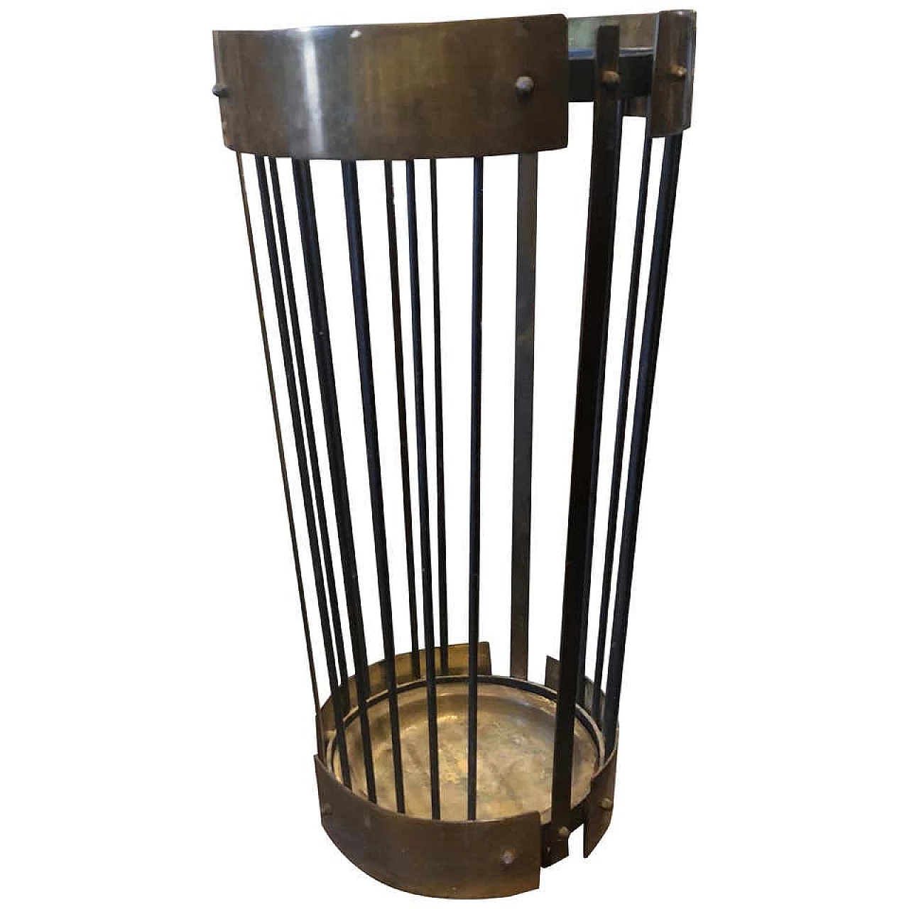 Italian umbrella stand in brass and black metal, 50s 1140805