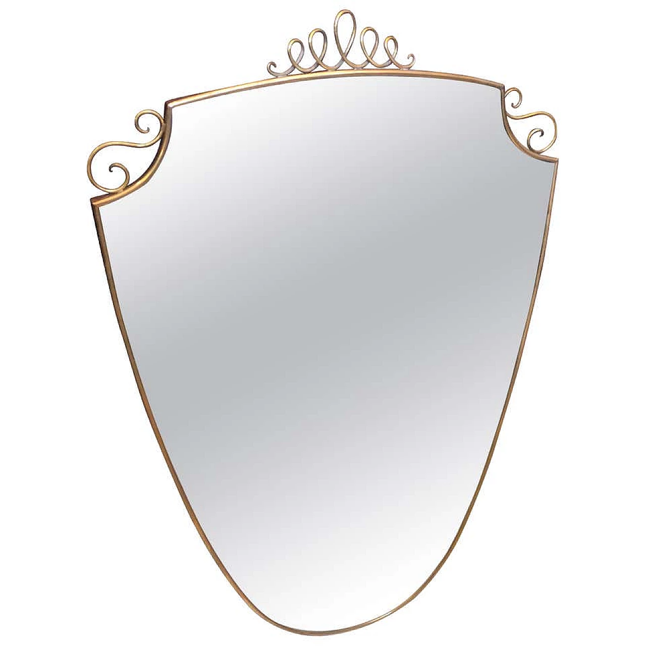 Specchio con cornice in ottone nello stile di Giò Ponti, anni '50 1140876