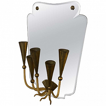 5 lights brass and mirror wall sconce, 50s