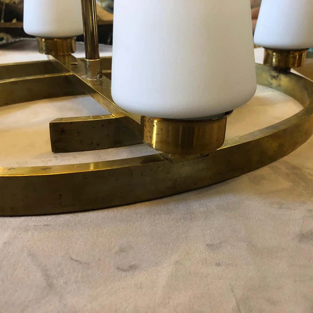 Chandelier in brass and glass, 1950s 1140981