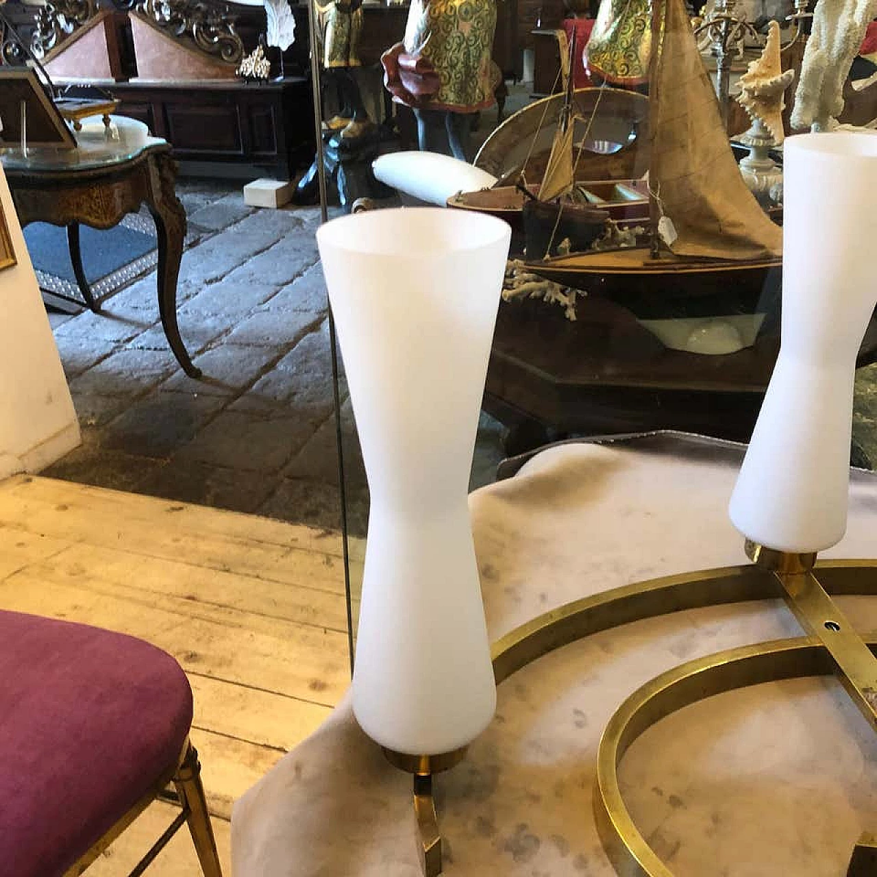 Chandelier in brass and glass, 1950s 1140983