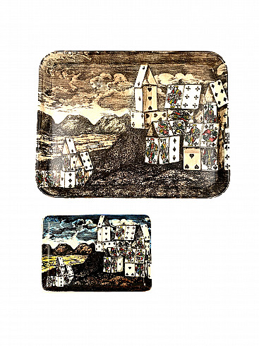 2 City of Cards trays by Piero Fornasetti, 1960s