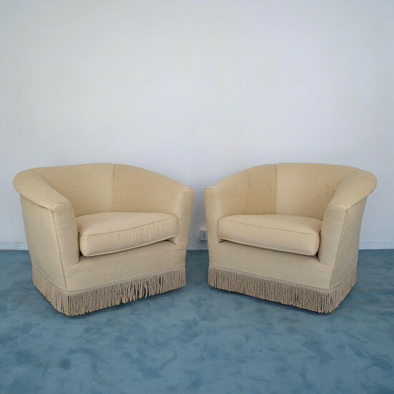 Pair of armchairs in beige fabric, 50s 1141361