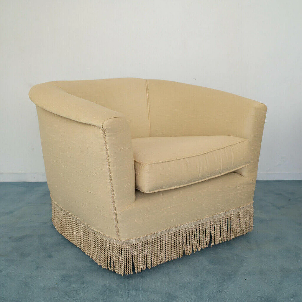 Pair of armchairs in beige fabric, 50s 1141362