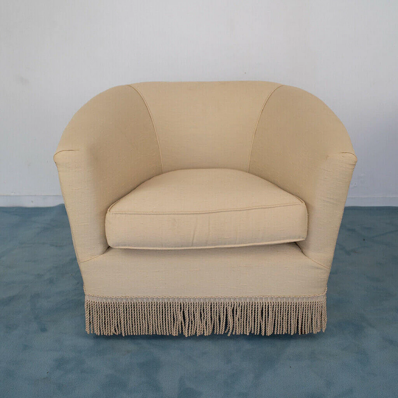 Pair of armchairs in beige fabric, 50s 1141366