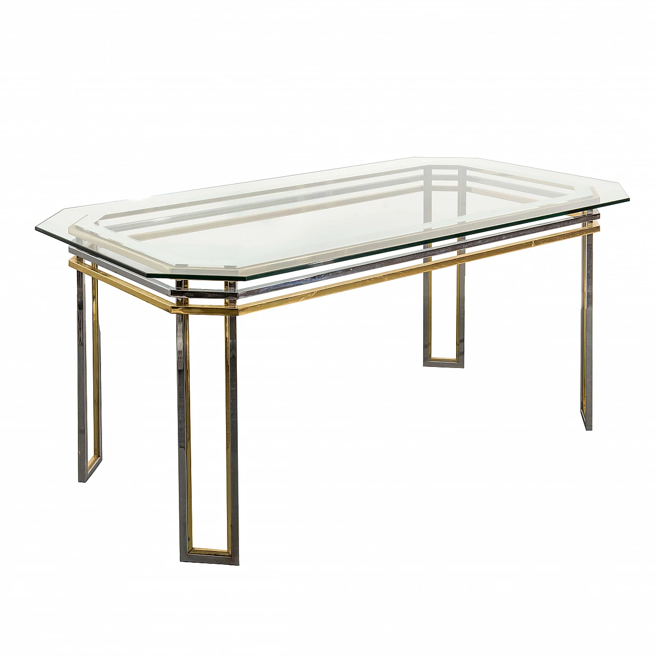 Table with 6 chairs in brass and glass, Romeo Rega style 1141436