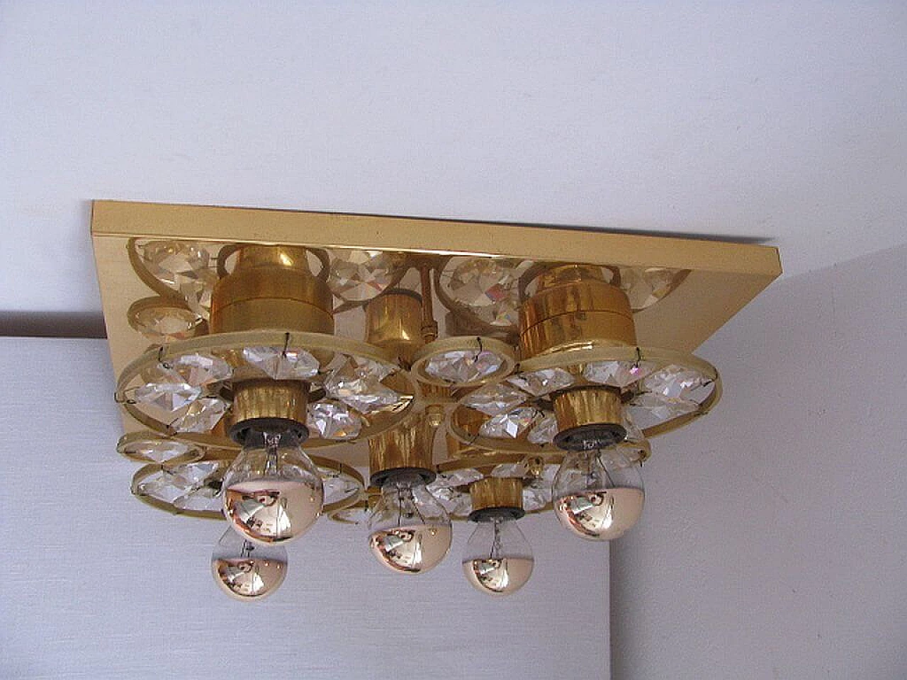 Lampada da parete in oro e cristalli di vetro, anni '60 1141443