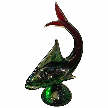 Green and red Murano glass shark, 1970s