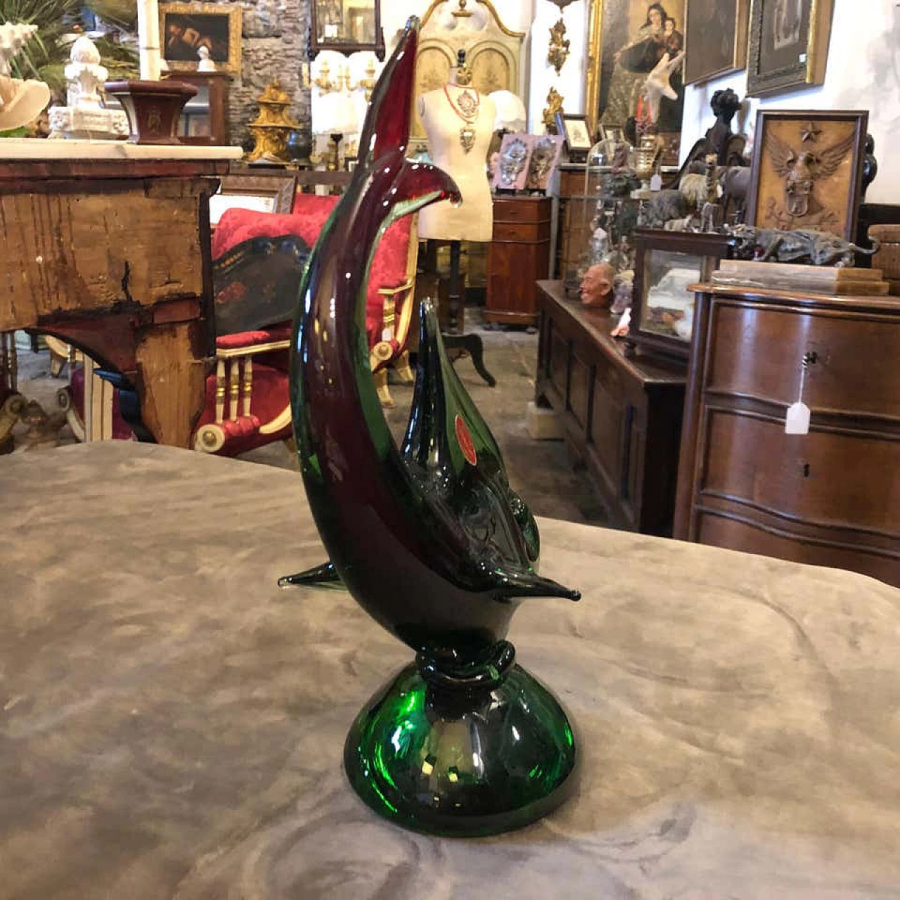 Green and red Murano glass shark, 1970s 1141699