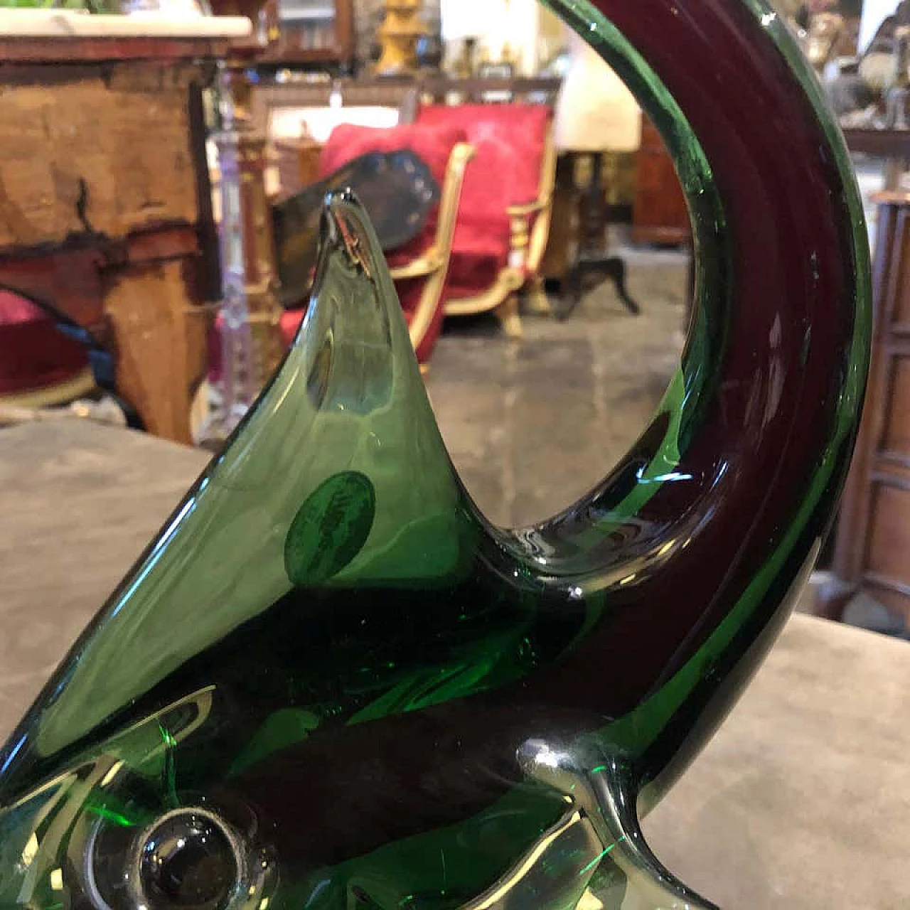 Green and red Murano glass shark, 1970s 1141704