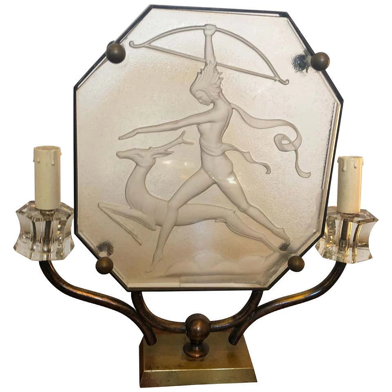 Lampada da tavolo in vetro e ottone Art Déco, anni '30 1141840