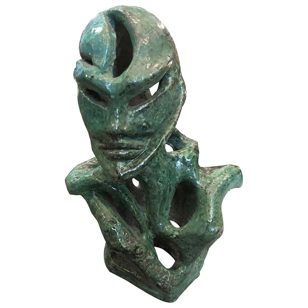Futurist green ceramic Italian sculpture of a bust, 1930s 1141883