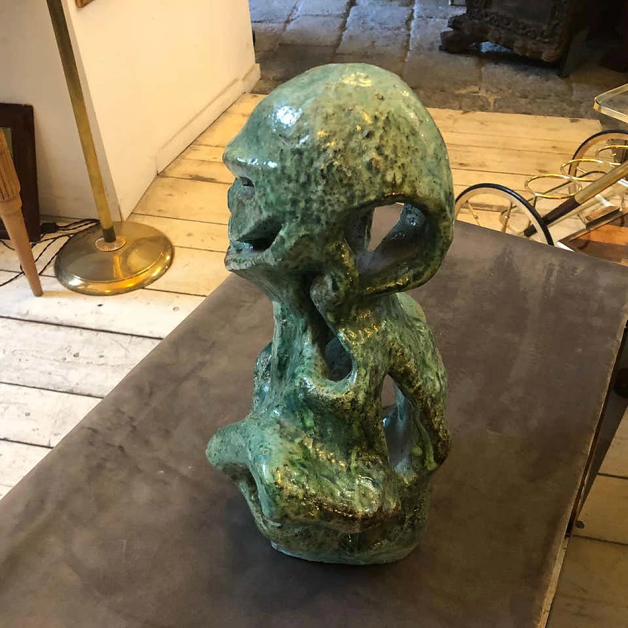 Futurist green ceramic Italian sculpture of a bust, 1930s 1141885