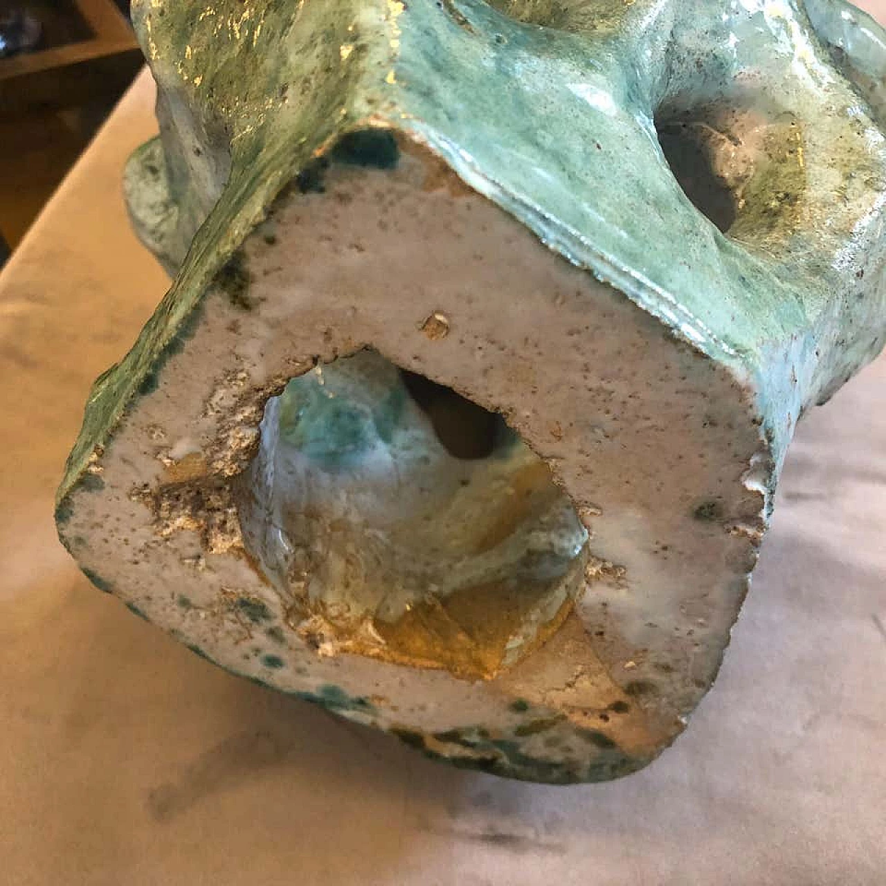 Futurist green ceramic Italian sculpture of a bust, 1930s 1141887