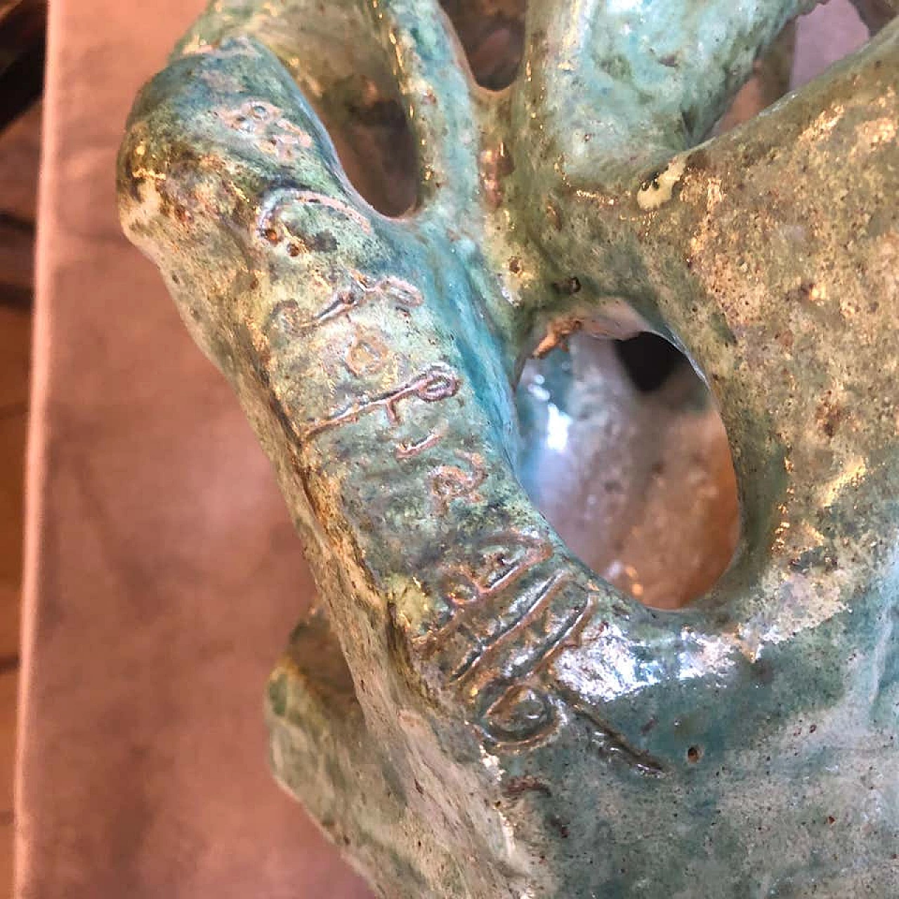 Futurist green ceramic Italian sculpture of a bust, 1930s 1141890