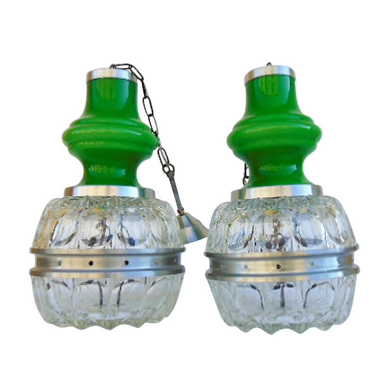 Pair of chandeliers in colored glass, 60s 1142044