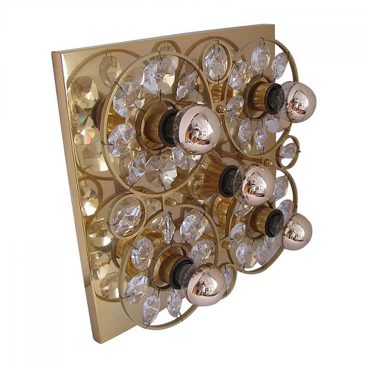 Wall lamp in gold and glass crystals, 1960s 1142061