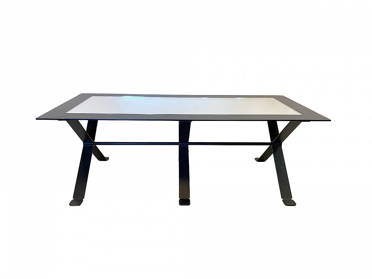 Coffee table in black metal and mirror top, 70s 1142118