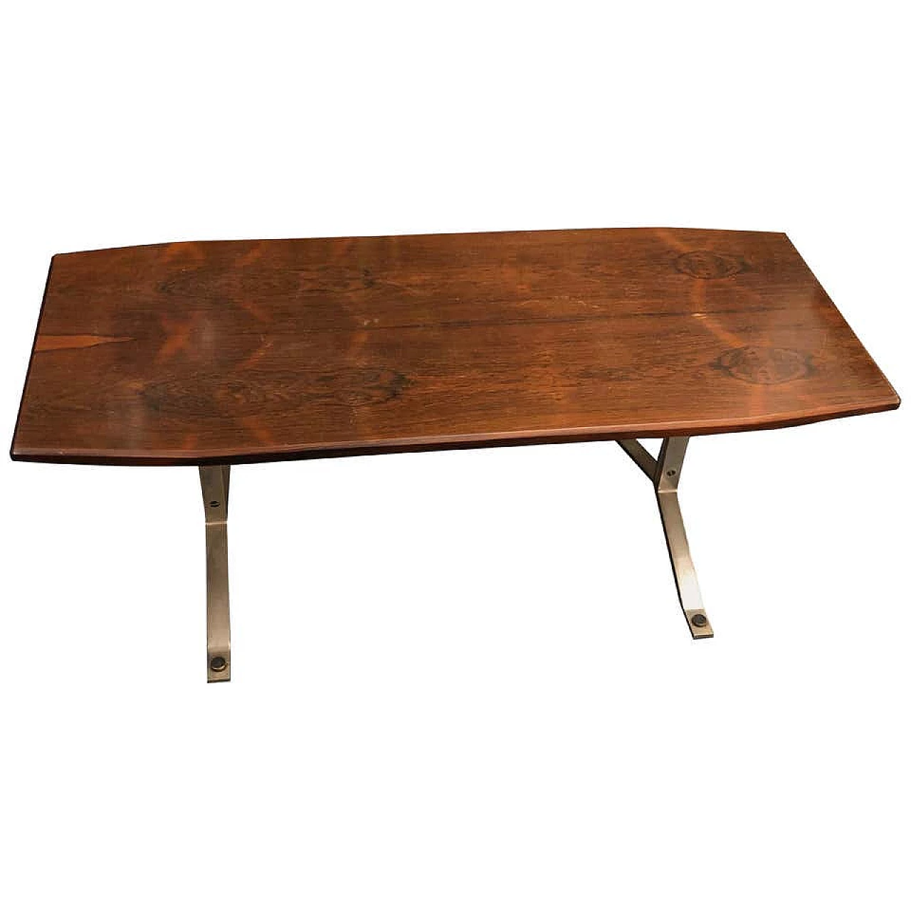 Italian coffee table in rosewood Rio and steel, 70's 1142561