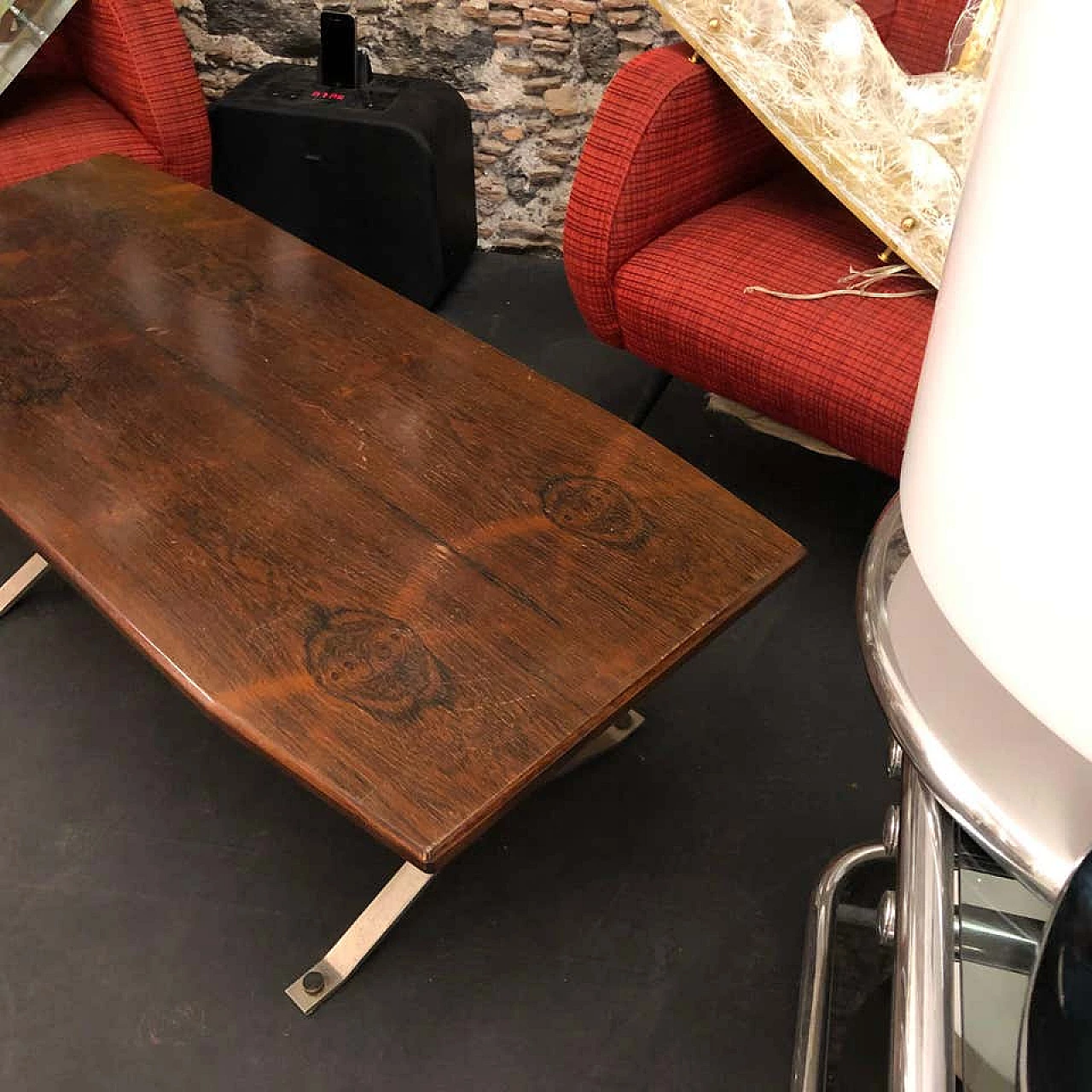 Italian coffee table in rosewood Rio and steel, 70's 1142562