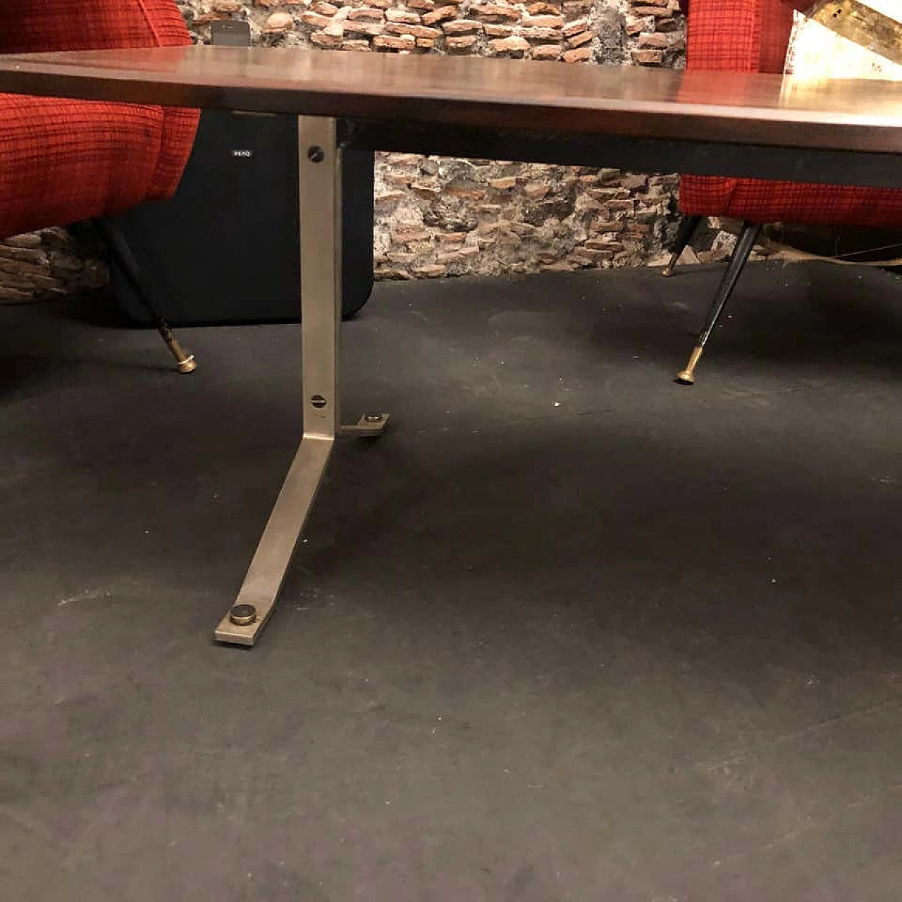Italian coffee table in rosewood Rio and steel, 70's 1142564