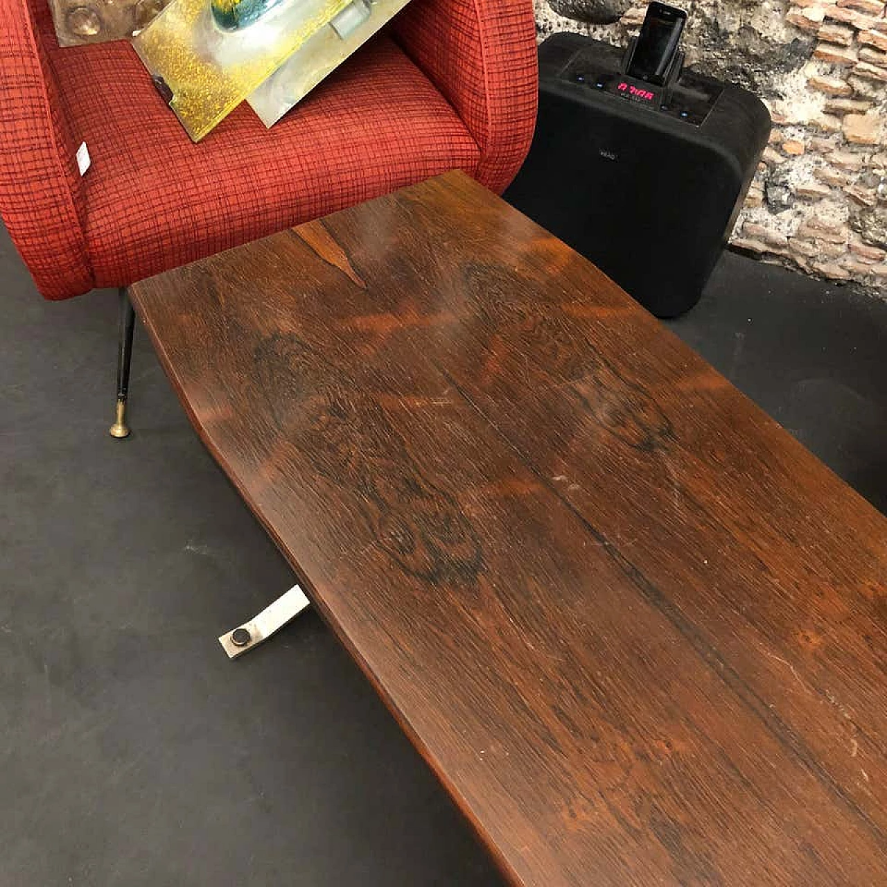 Italian coffee table in rosewood Rio and steel, 70's 1142567