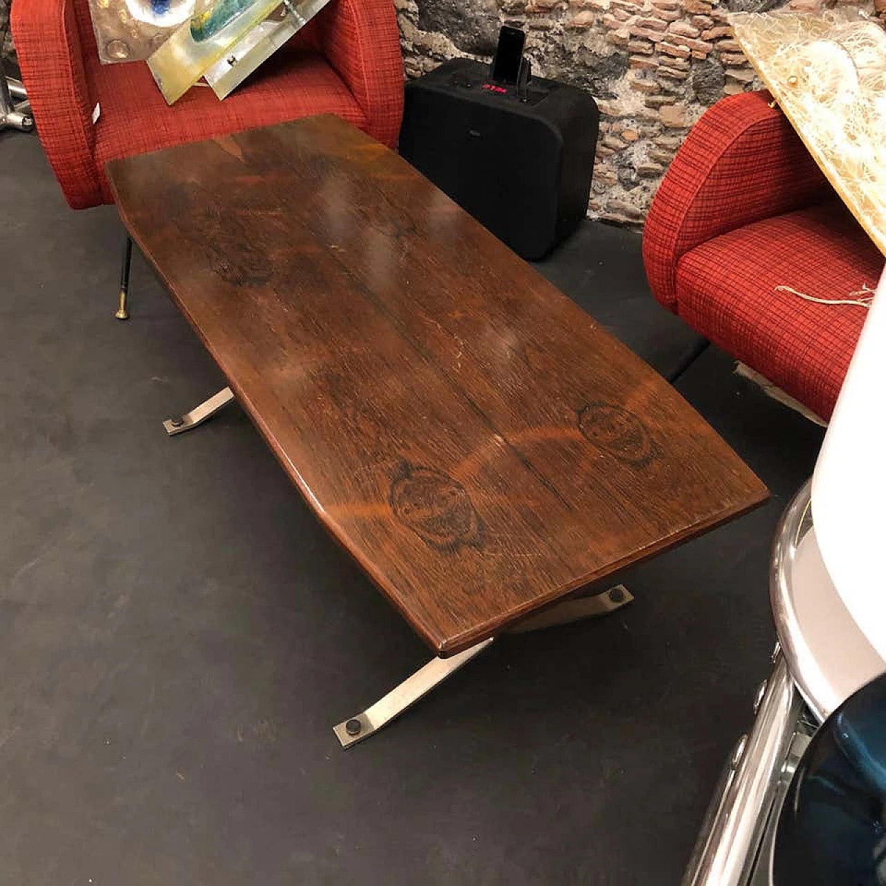 Italian coffee table in rosewood Rio and steel, 70's 1142569