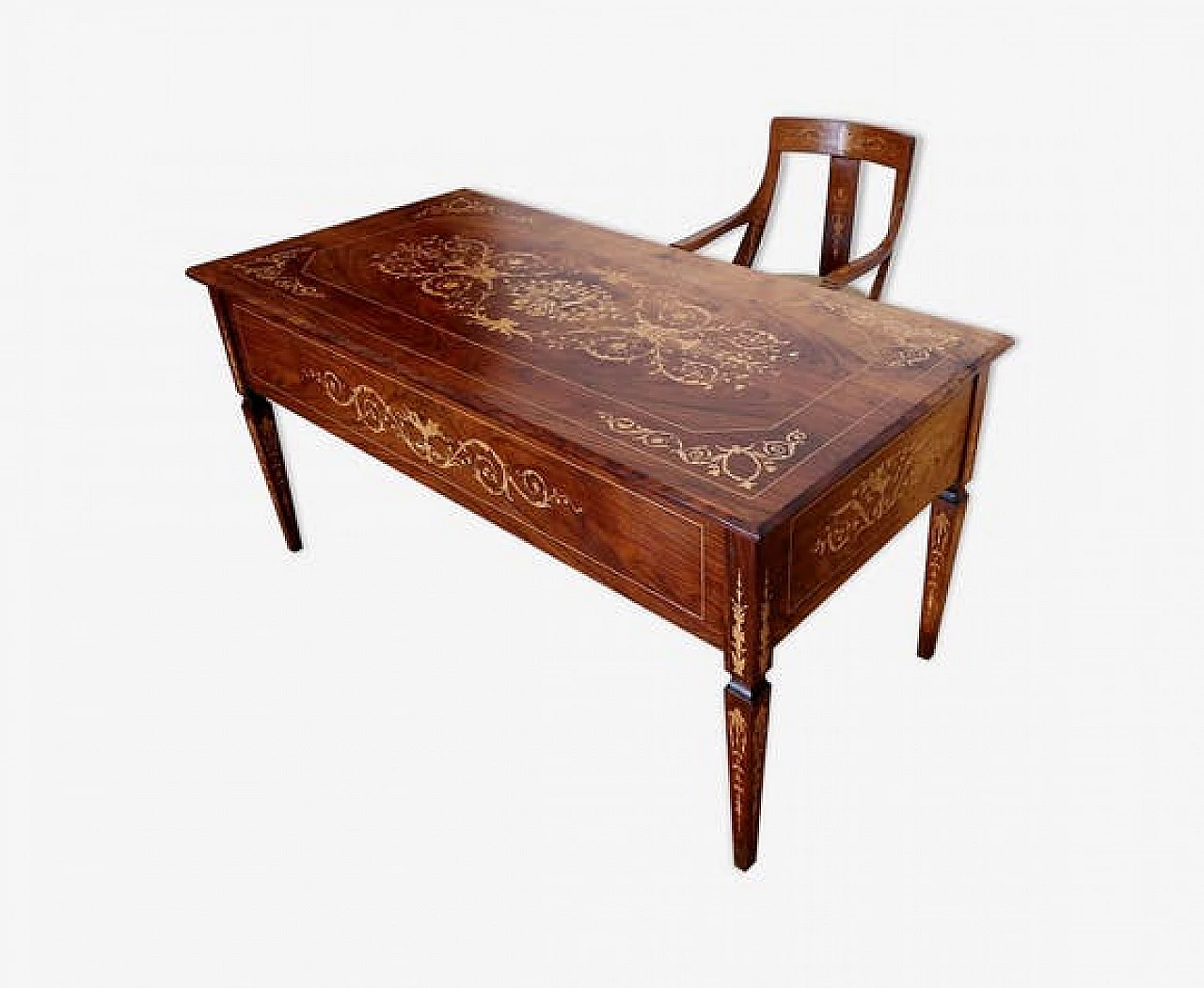 Inlaid walnut and maple desk in Italian Louis XVI style, 1920s 1142793