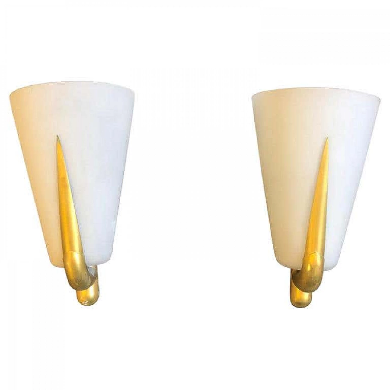 Pair of brass and glass wall sconce in Gio Ponti style, 50s 1142882