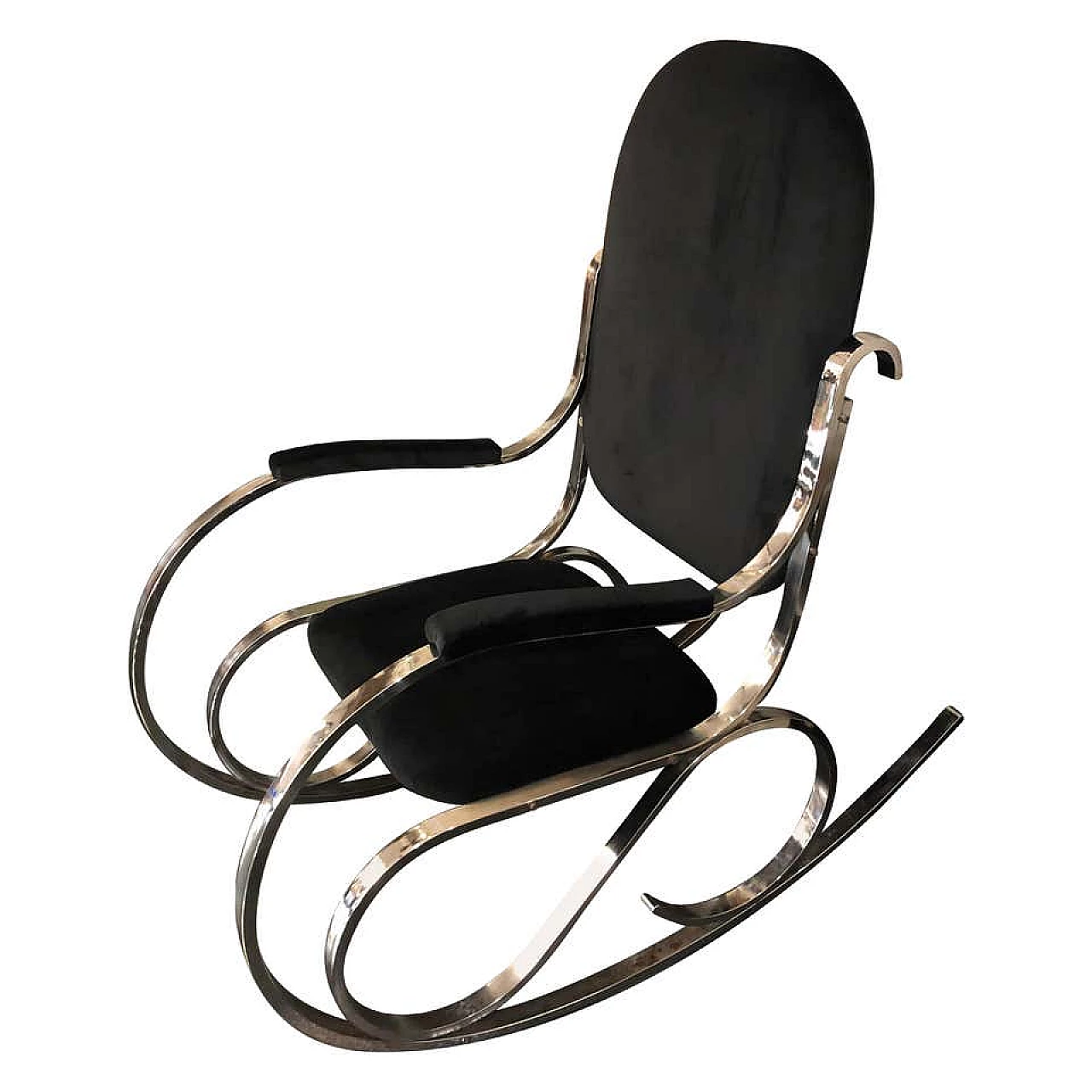 Rocking chair chrome and black velvet, 70s 1142938