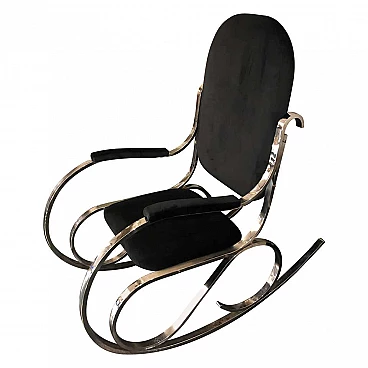 Rocking chair chrome and black velvet, 70s