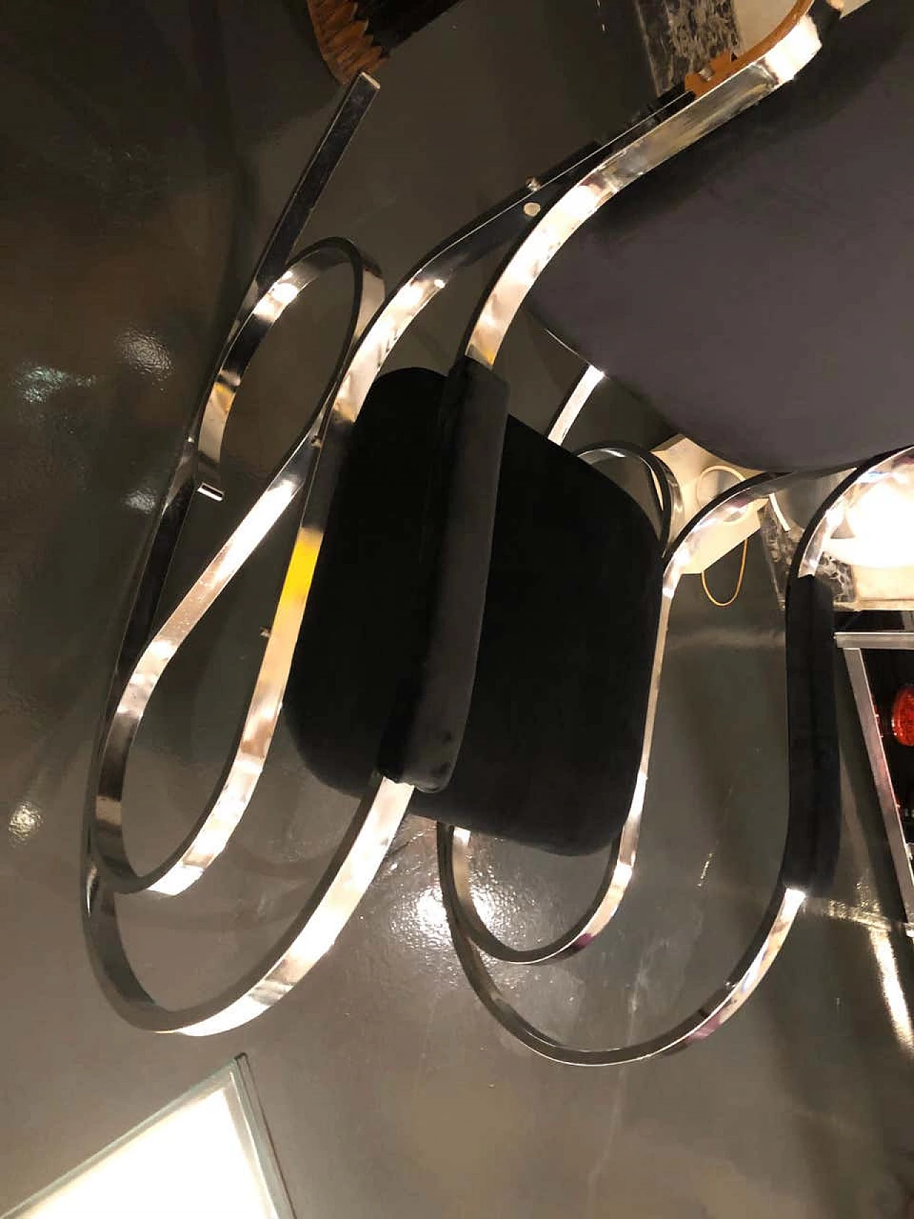 Rocking chair chrome and black velvet, 70s 1142939