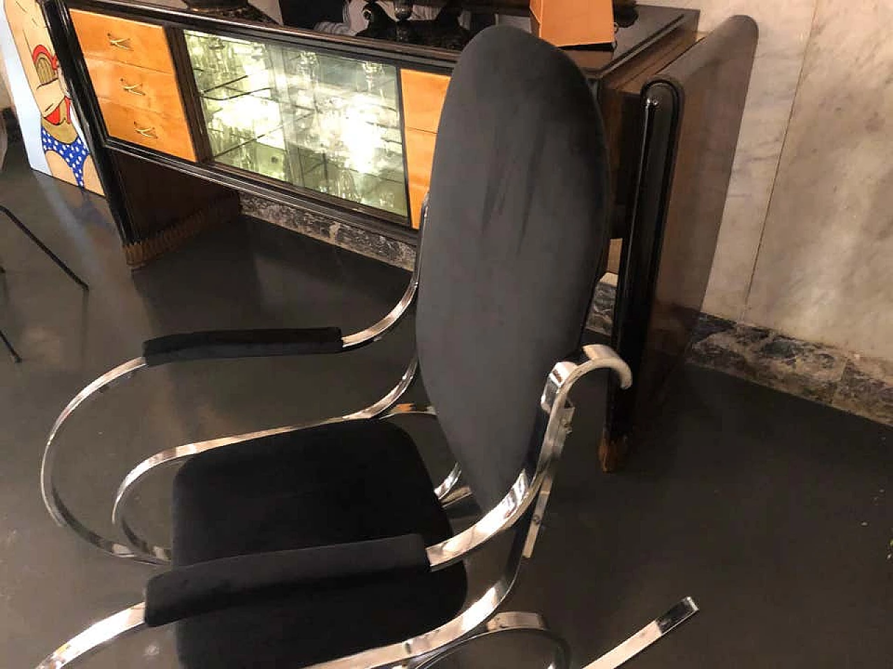 Rocking chair chrome and black velvet, 70s 1142942