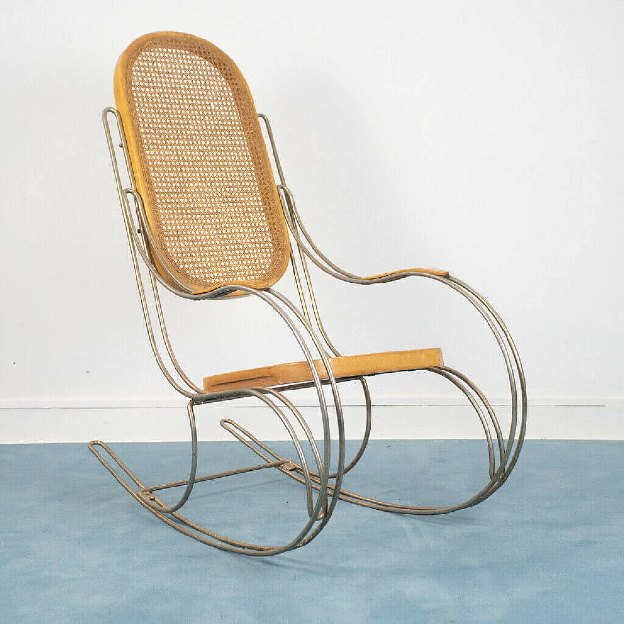 Vienna rocking chair made of steel and straw from Vienna, 1970s 1142965