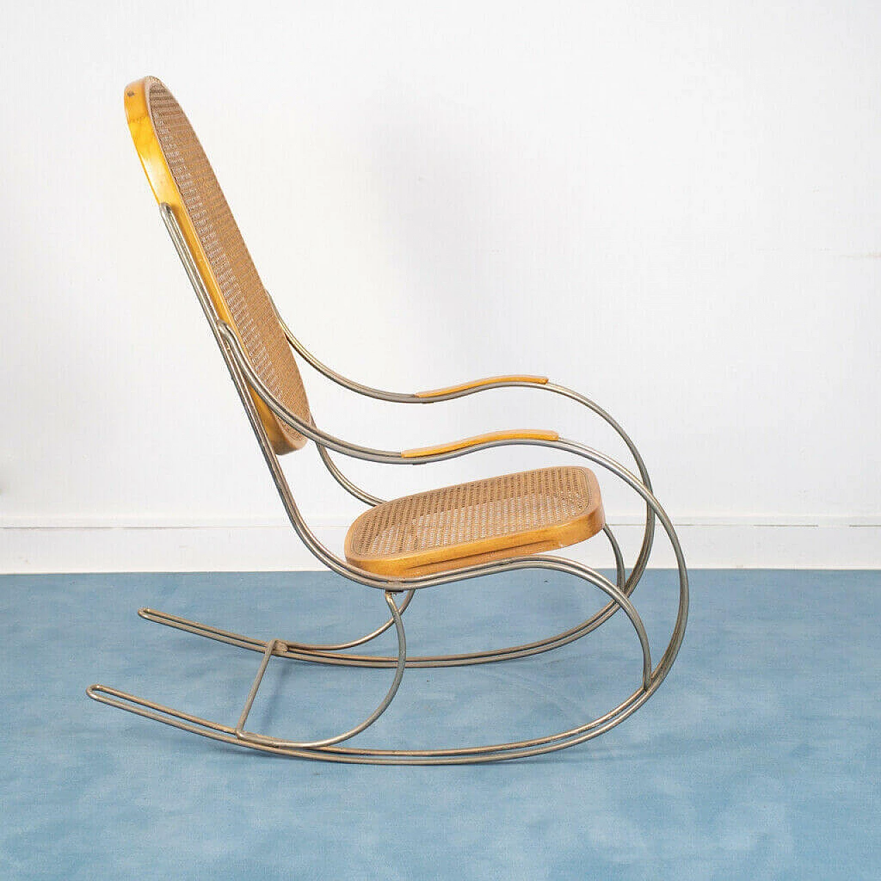 Vienna rocking chair made of steel and straw from Vienna, 1970s 1142966